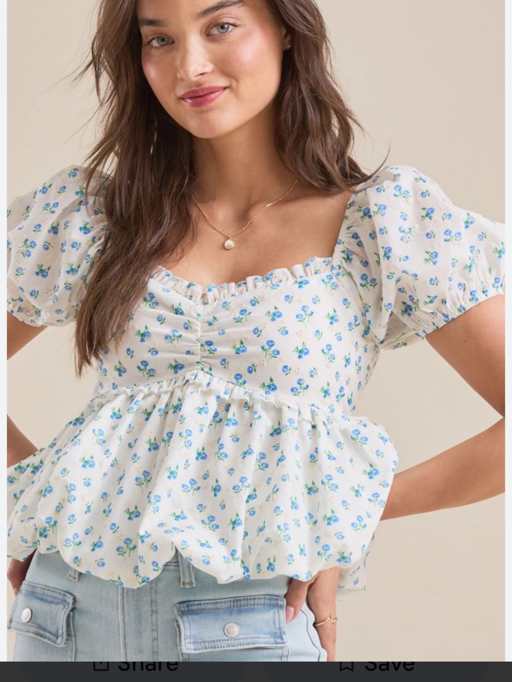 Altar'd State White Crop Top with Blue Rose Print medium boho